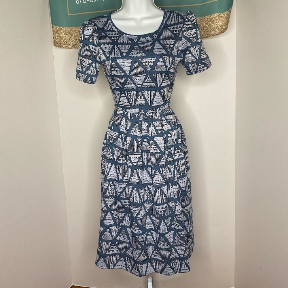 LuLaRoe blue,black, and white dress
